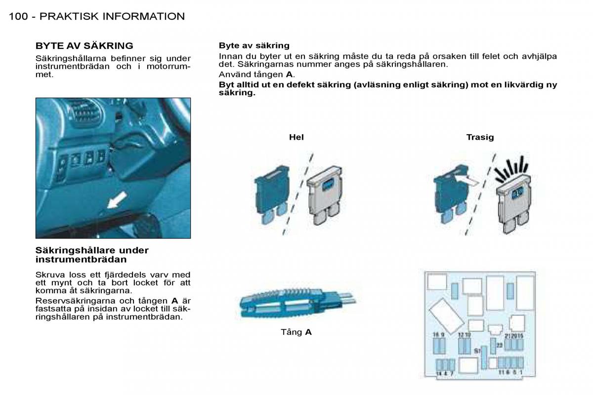 Peugeot 206 instruktionsbok / page 106