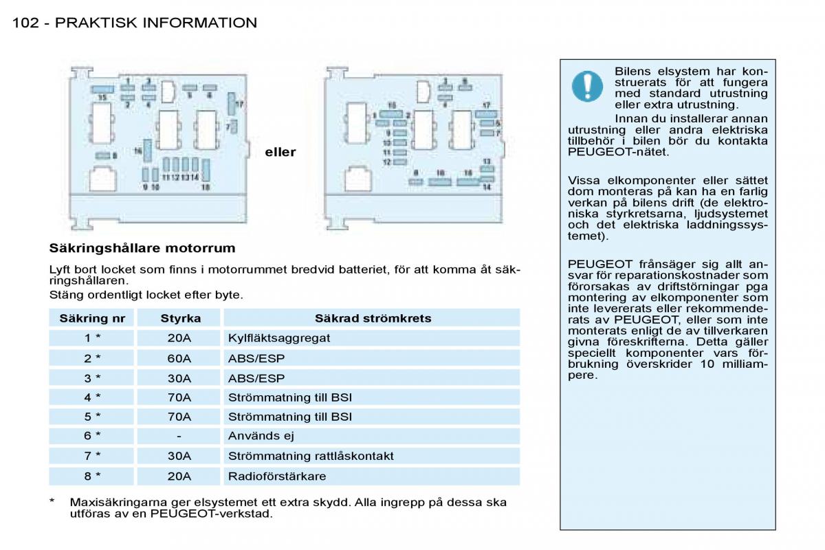 Peugeot 206 instruktionsbok / page 109