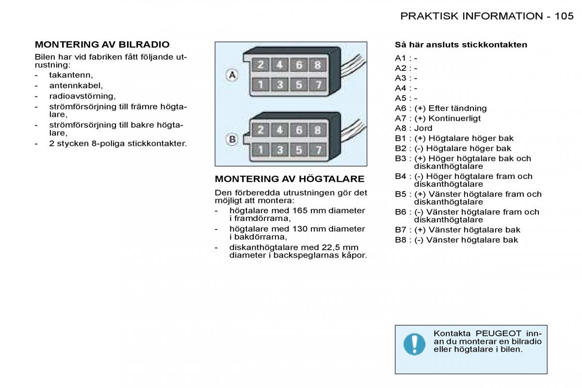 Peugeot 206 instruktionsbok / page 112