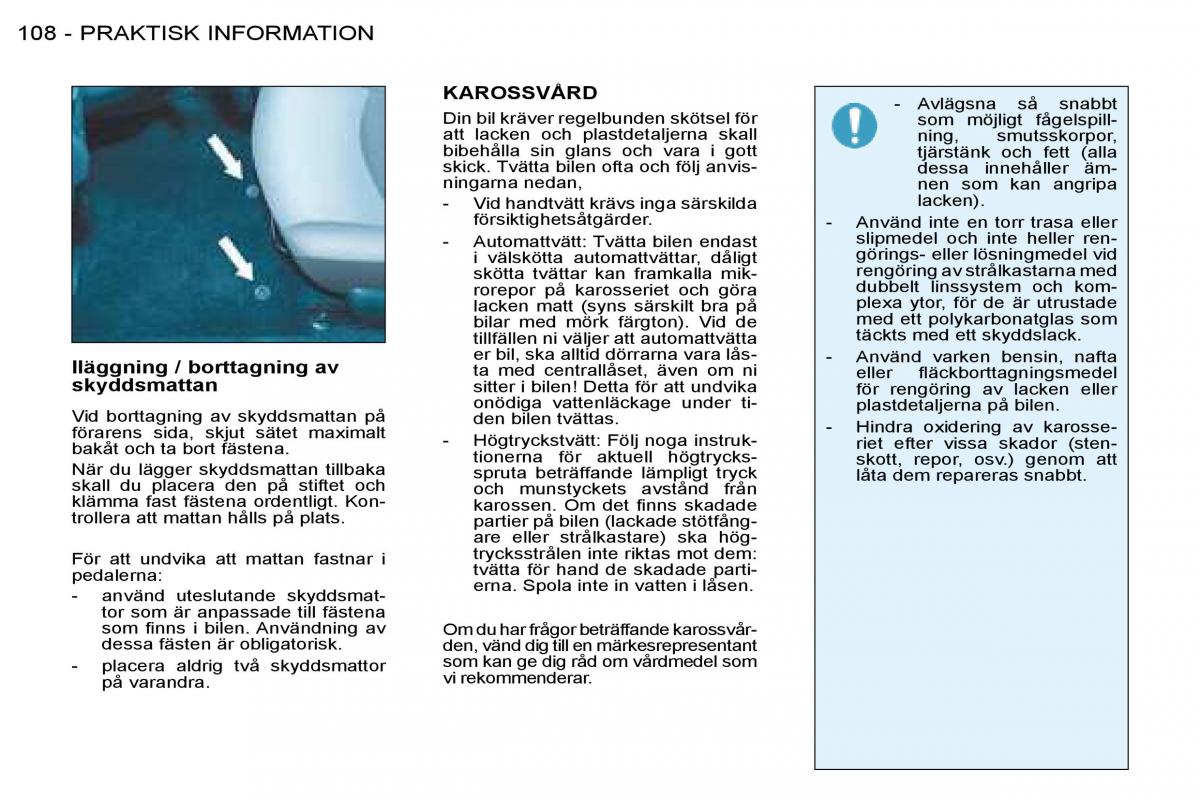 Peugeot 206 instruktionsbok / page 115