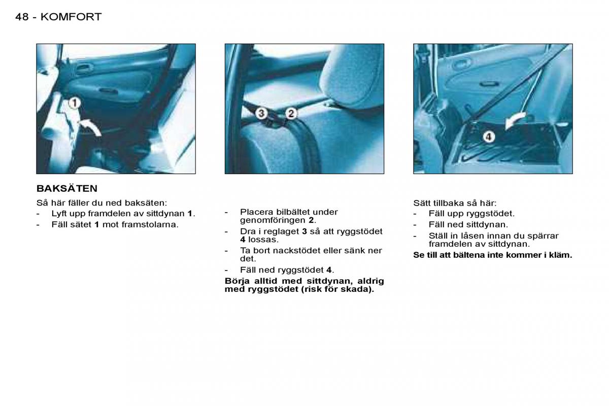 Peugeot 206 instruktionsbok / page 48