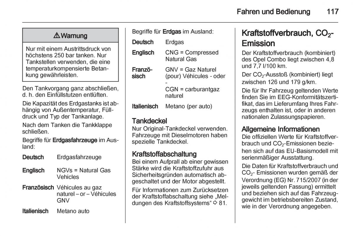 Opel Combo D Handbuch / page 119