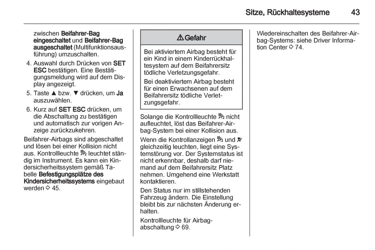 Opel Combo D Handbuch / page 45