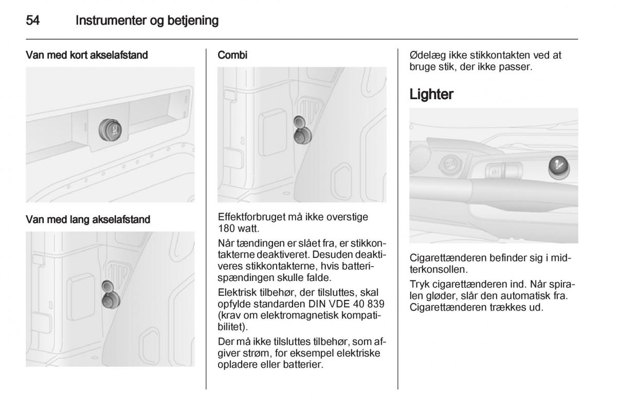 Opel Combo D Bilens instruktionsbog / page 56