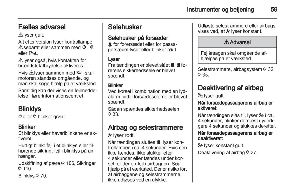 Opel Combo D Bilens instruktionsbog / page 61