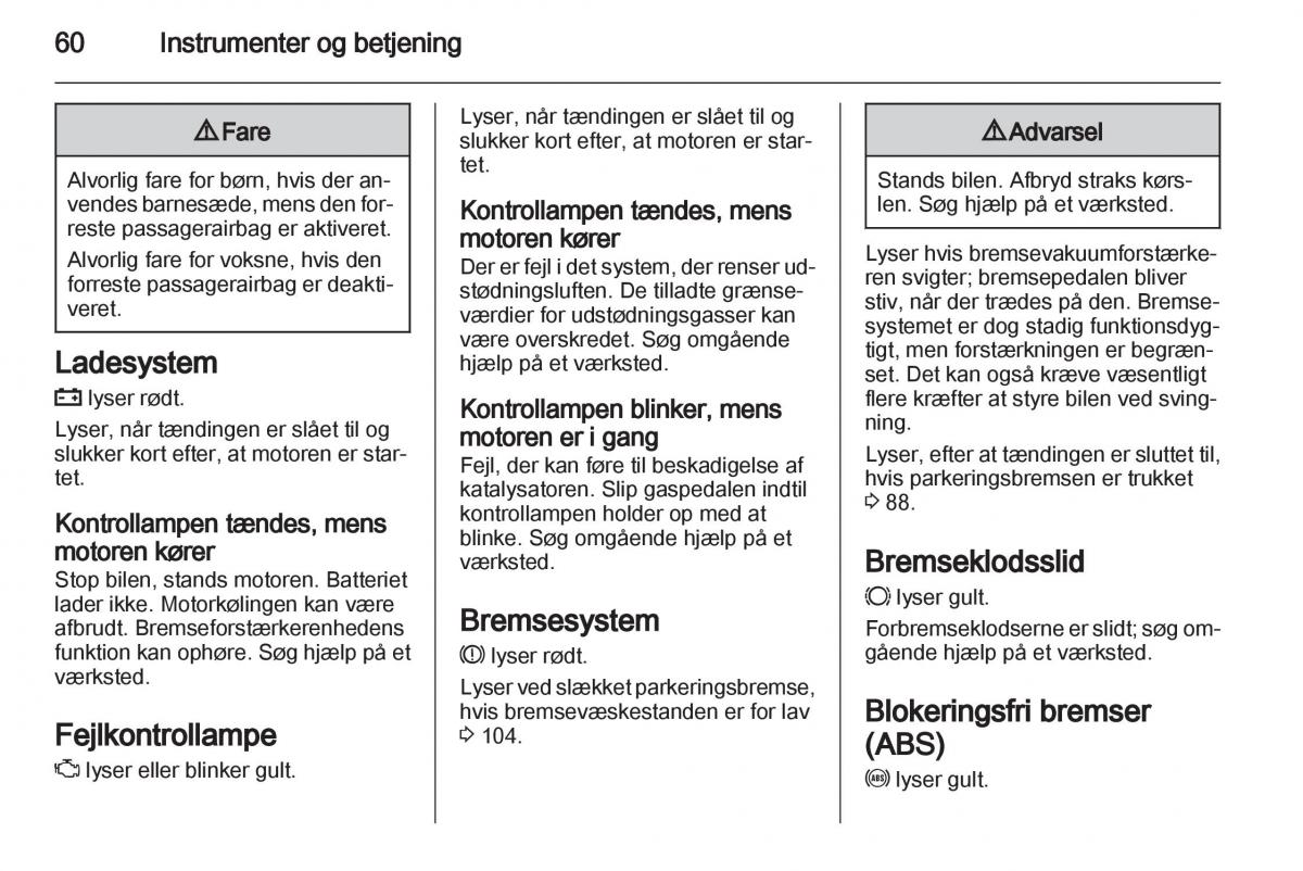 Opel Combo D Bilens instruktionsbog / page 62