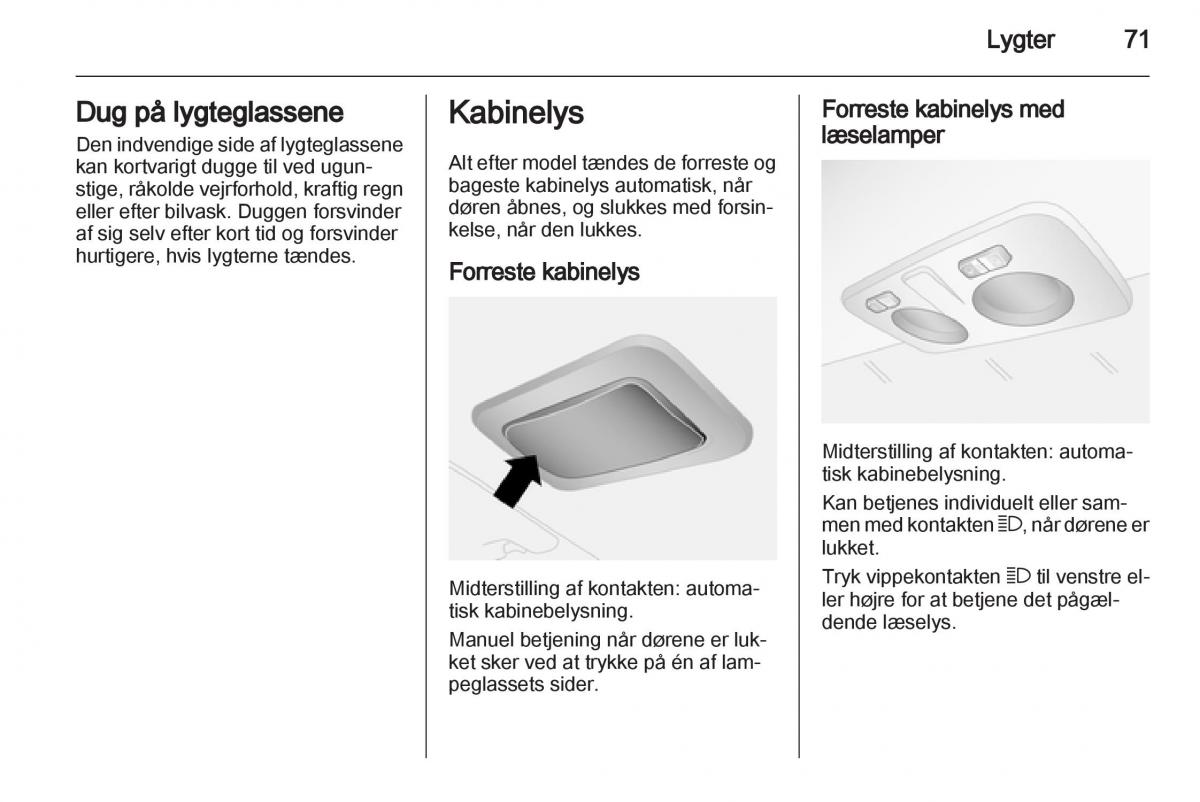 Opel Combo D Bilens instruktionsbog / page 73