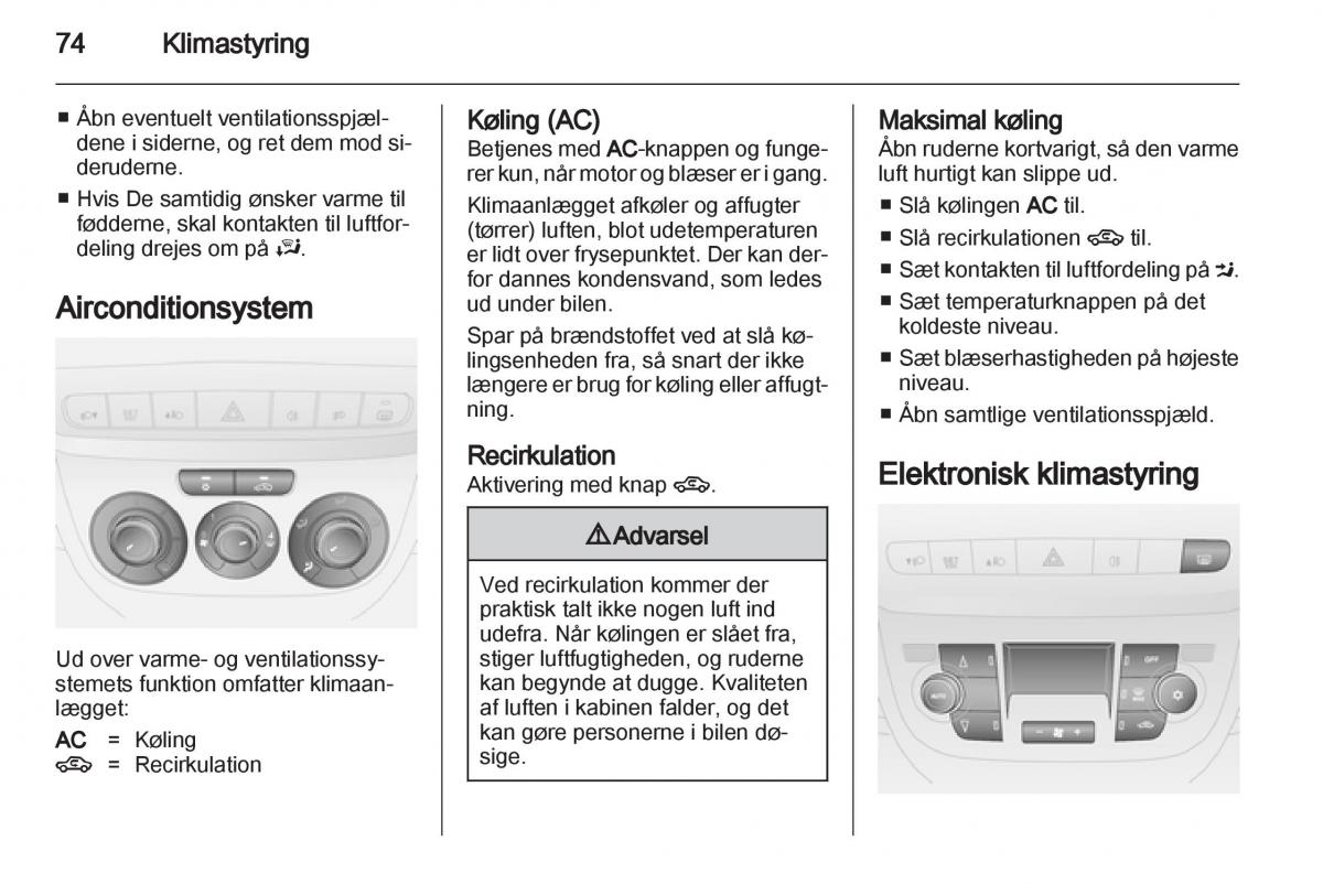 Opel Combo D Bilens instruktionsbog / page 76