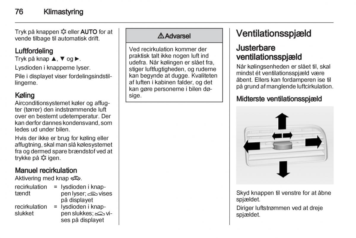 Opel Combo D Bilens instruktionsbog / page 78