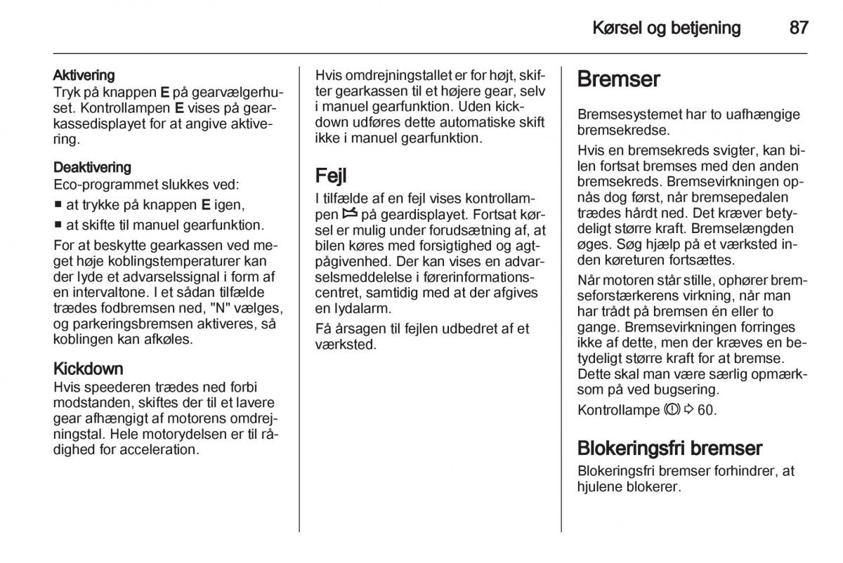 Opel Combo D Bilens instruktionsbog / page 89