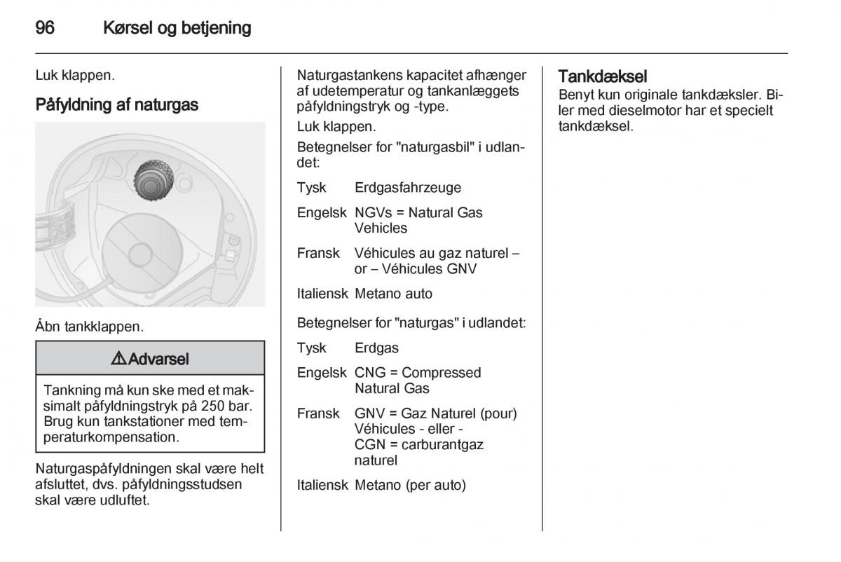 Opel Combo D Bilens instruktionsbog / page 98