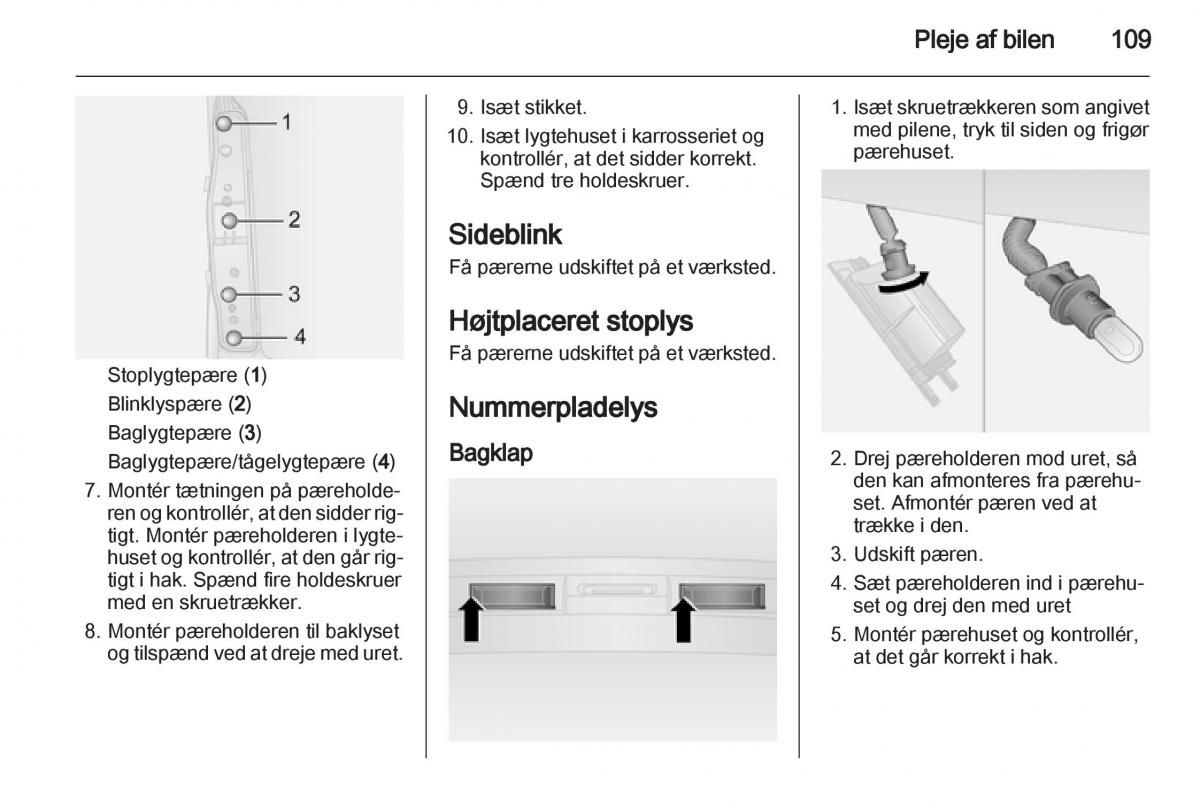 Opel Combo D Bilens instruktionsbog / page 111