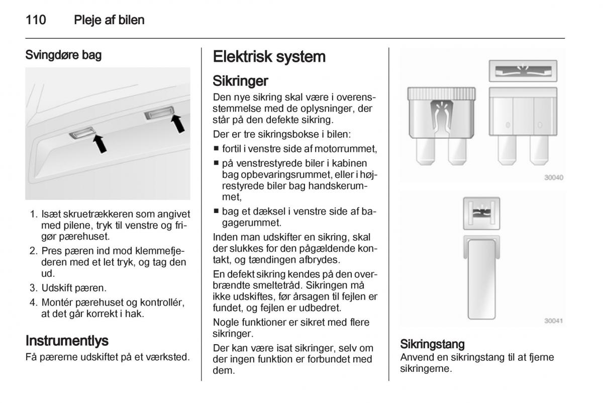 Opel Combo D Bilens instruktionsbog / page 112