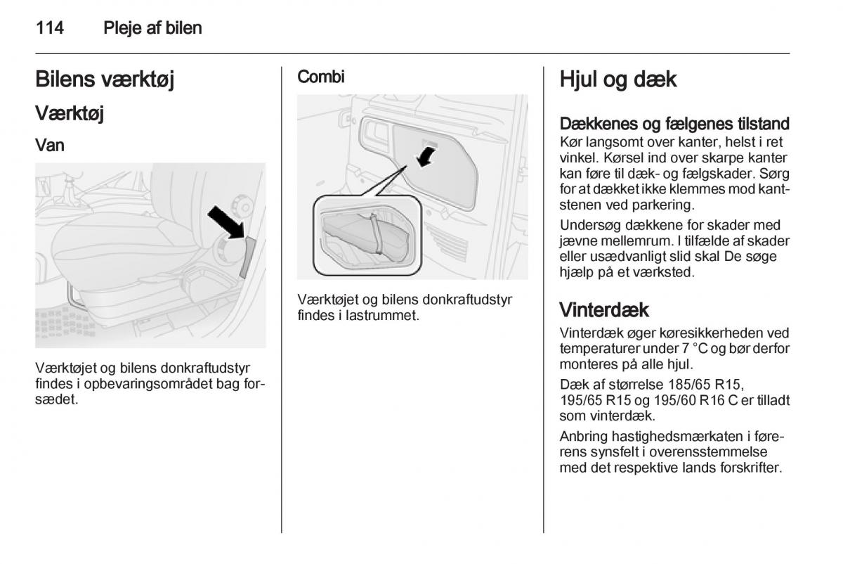 Opel Combo D Bilens instruktionsbog / page 116