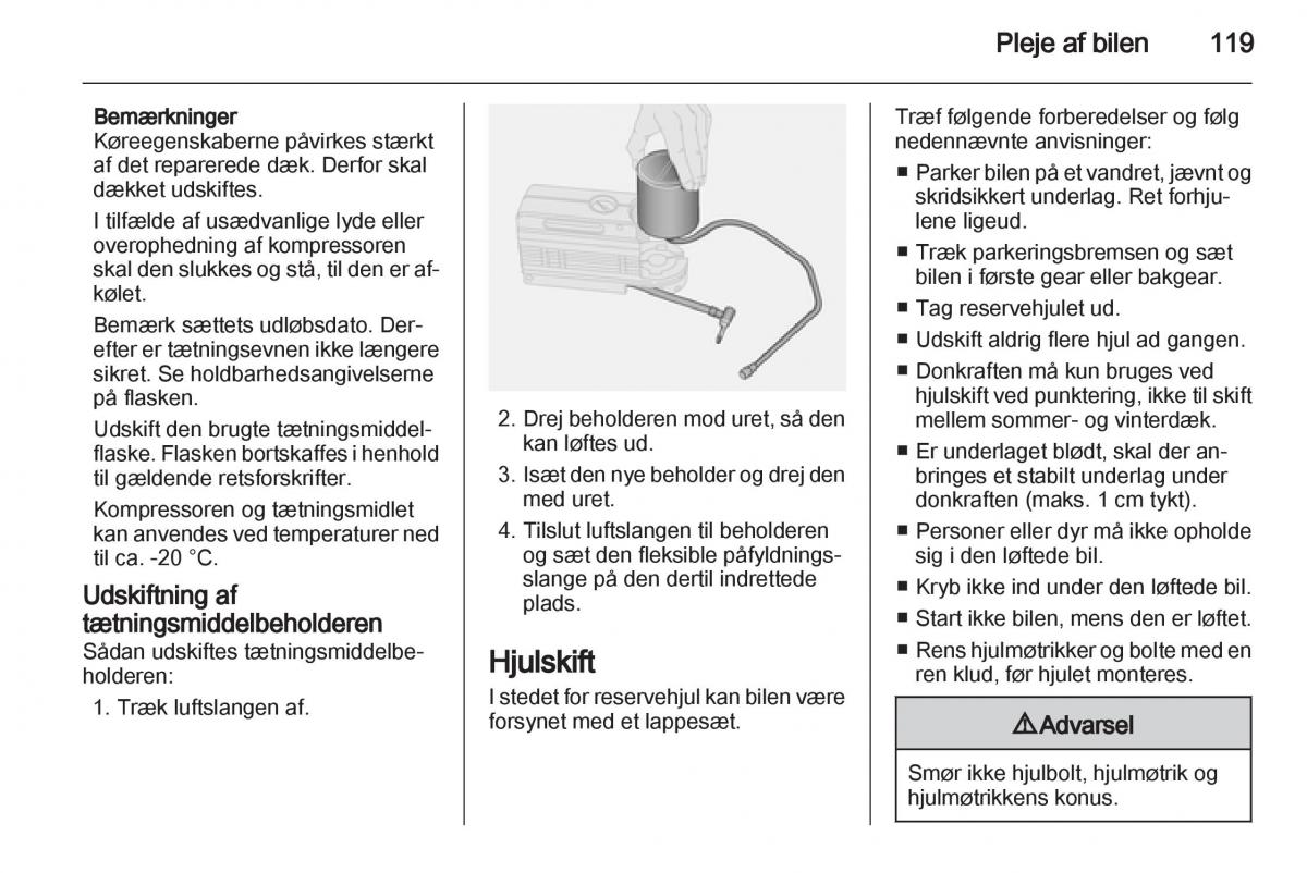 Opel Combo D Bilens instruktionsbog / page 121