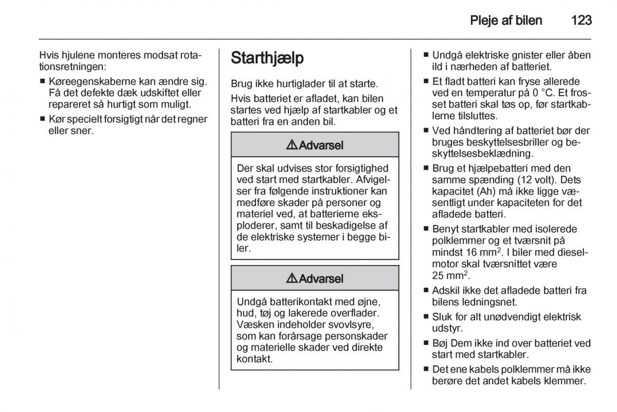 Opel Combo D Bilens instruktionsbog / page 125