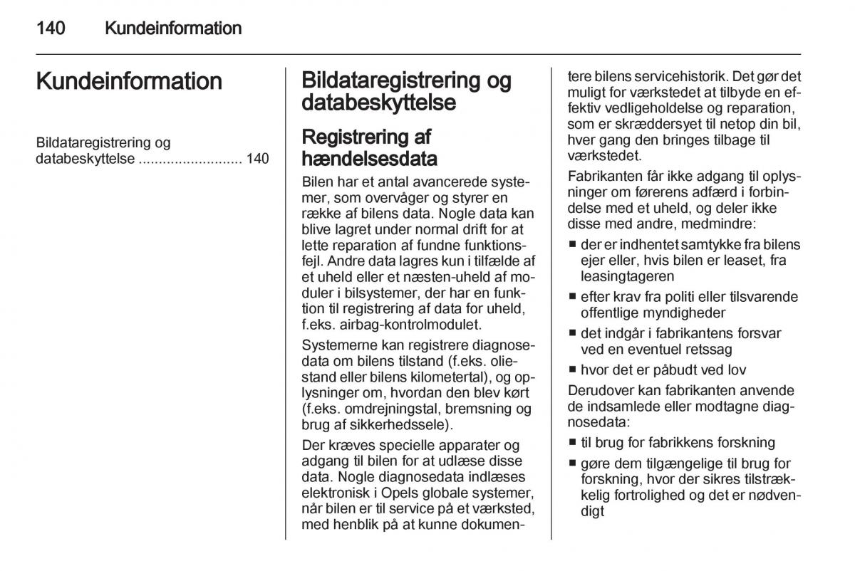 Opel Combo D Bilens instruktionsbog / page 142