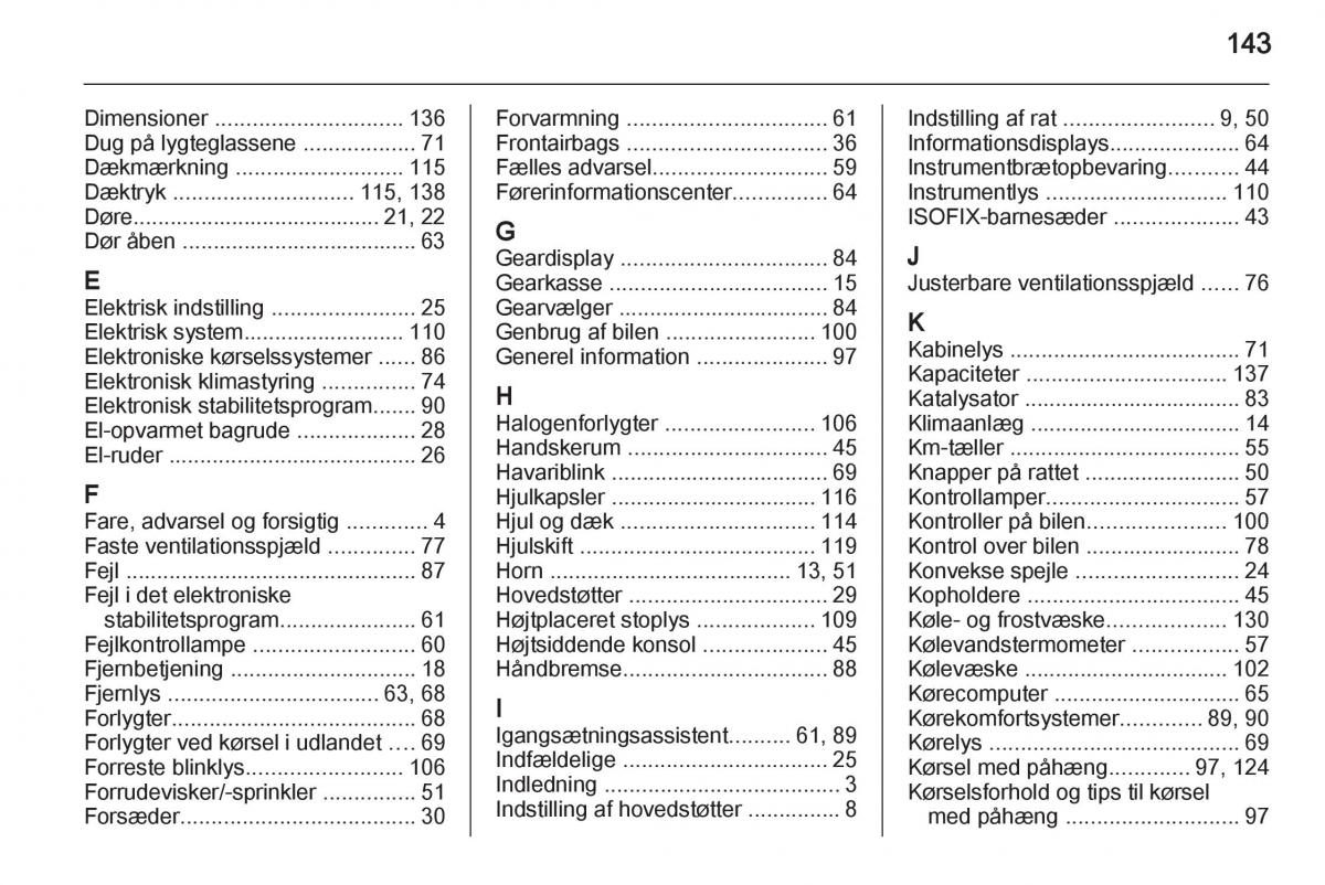 Opel Combo D Bilens instruktionsbog / page 145