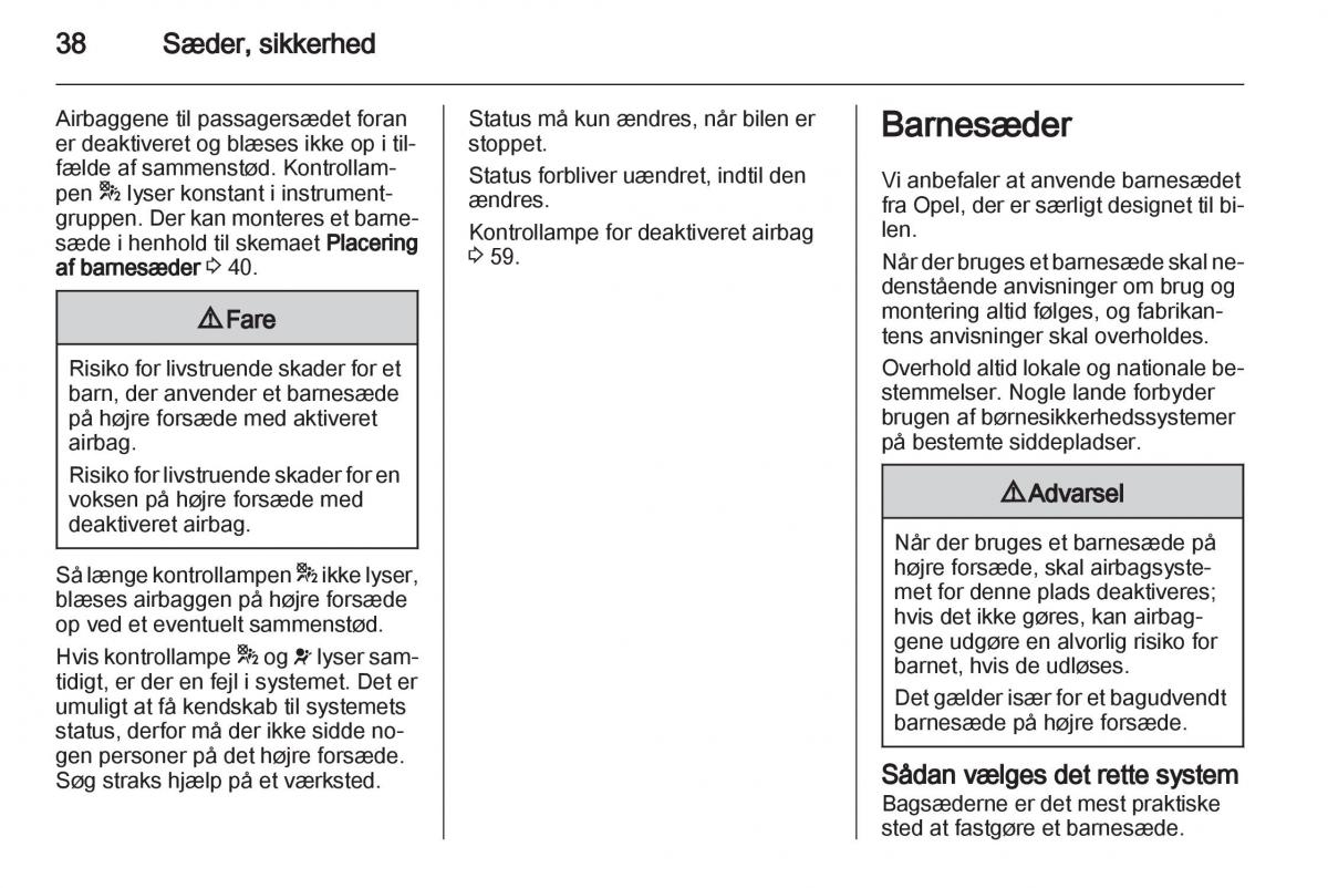 Opel Combo D Bilens instruktionsbog / page 40