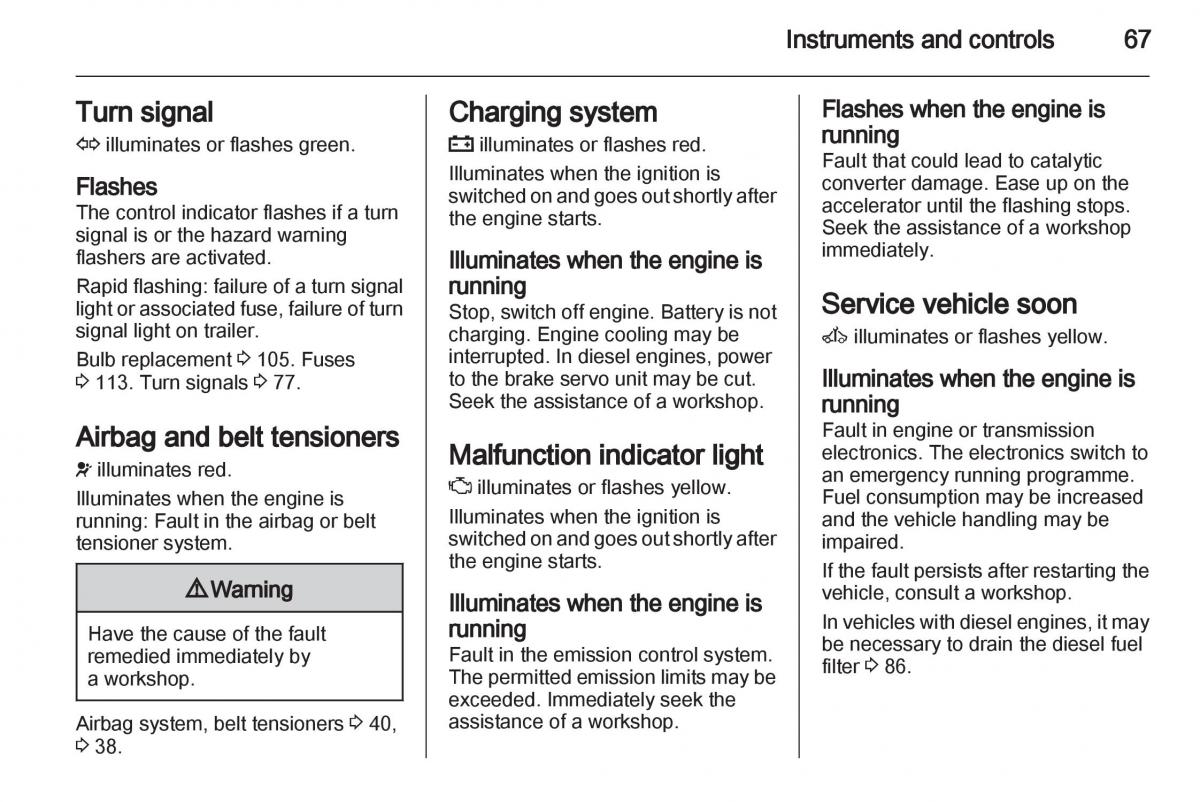 Opel Combo D owners manual / page 67