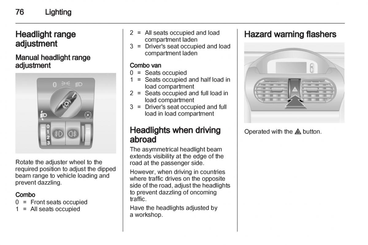 Opel Combo D owners manual / page 76