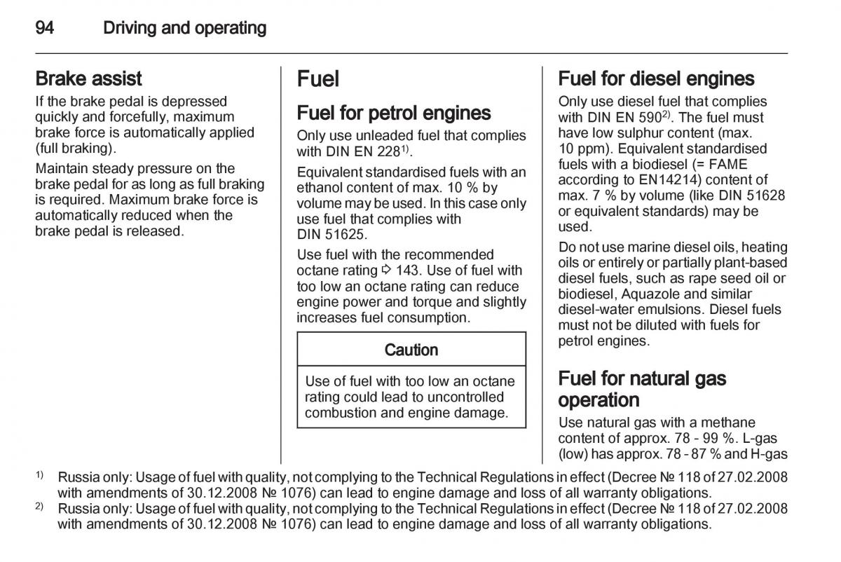 Opel Combo D owners manual / page 94