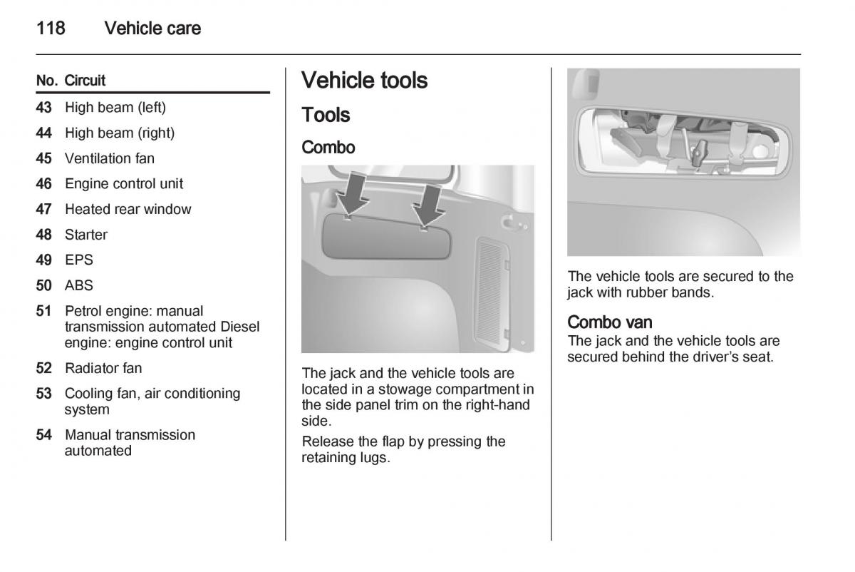 Opel Combo D owners manual / page 118