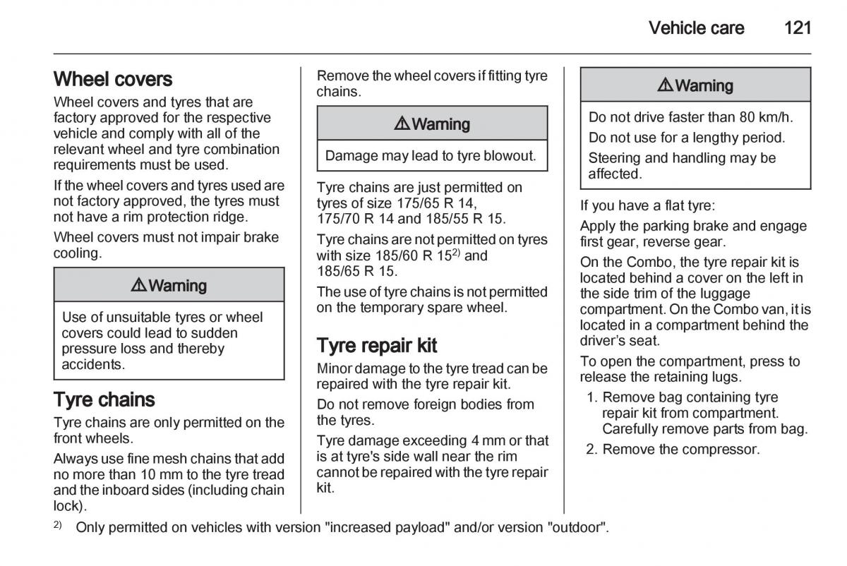 Opel Combo D owners manual / page 121