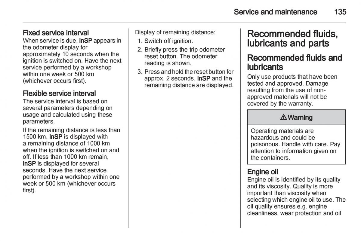 Opel Combo D owners manual / page 135