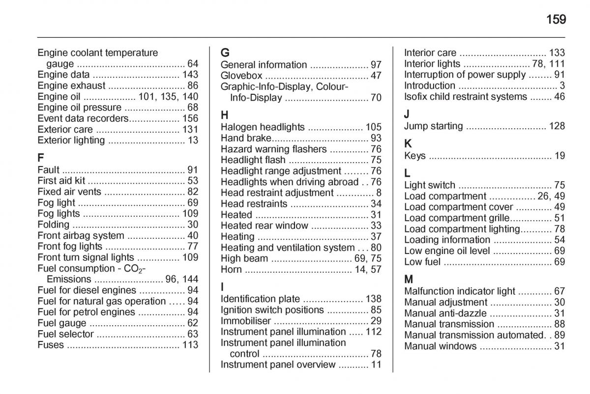 Opel Combo D owners manual / page 159