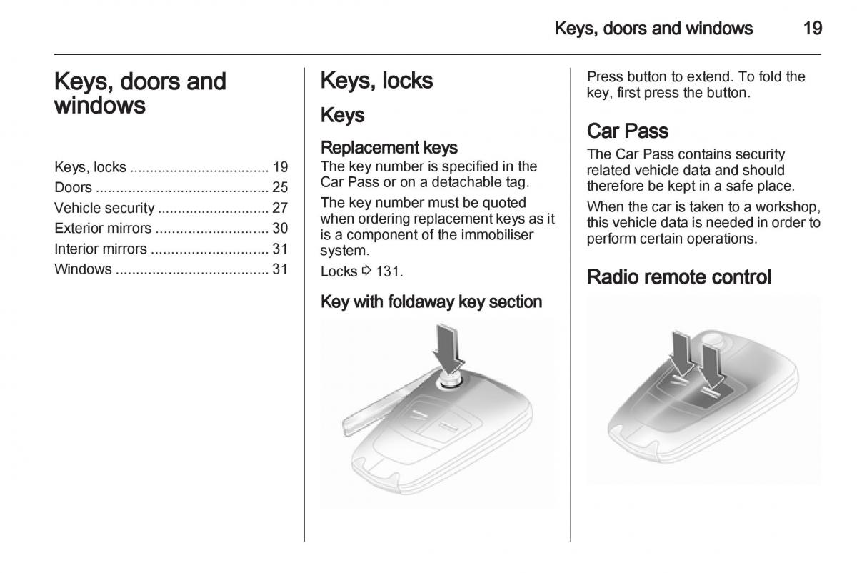 Opel Combo D owners manual / page 19