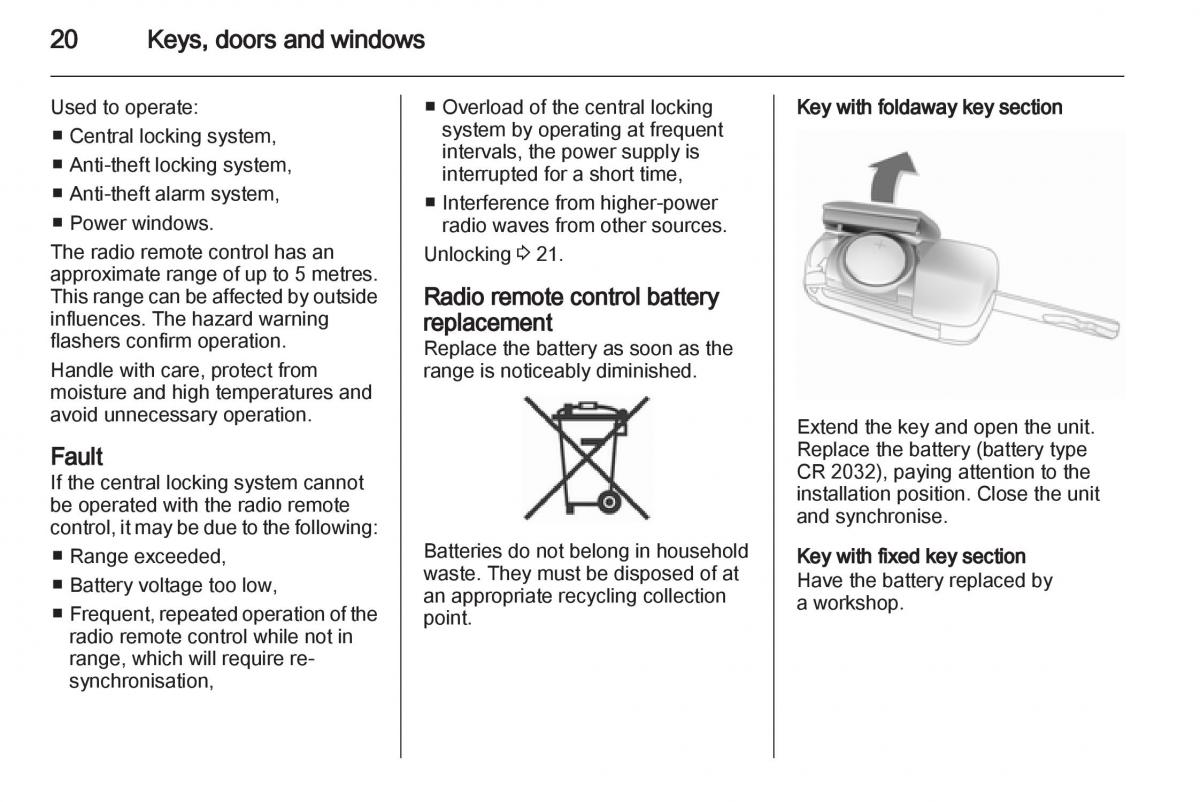 Opel Combo D owners manual / page 20