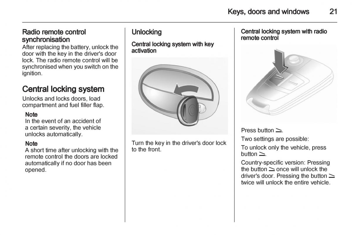 Opel Combo D owners manual / page 21