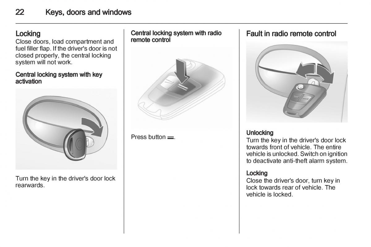 Opel Combo D owners manual / page 22