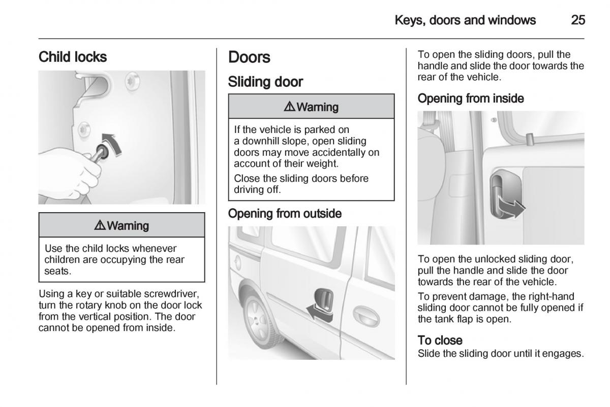 Opel Combo D owners manual / page 25