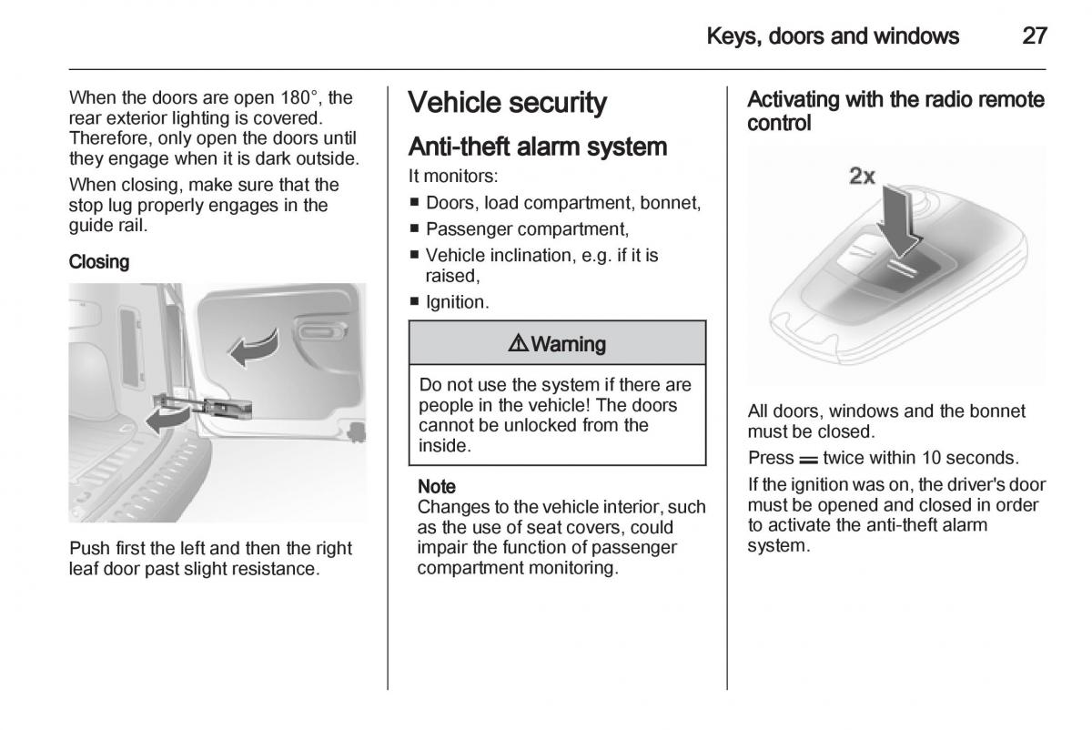 Opel Combo D owners manual / page 27