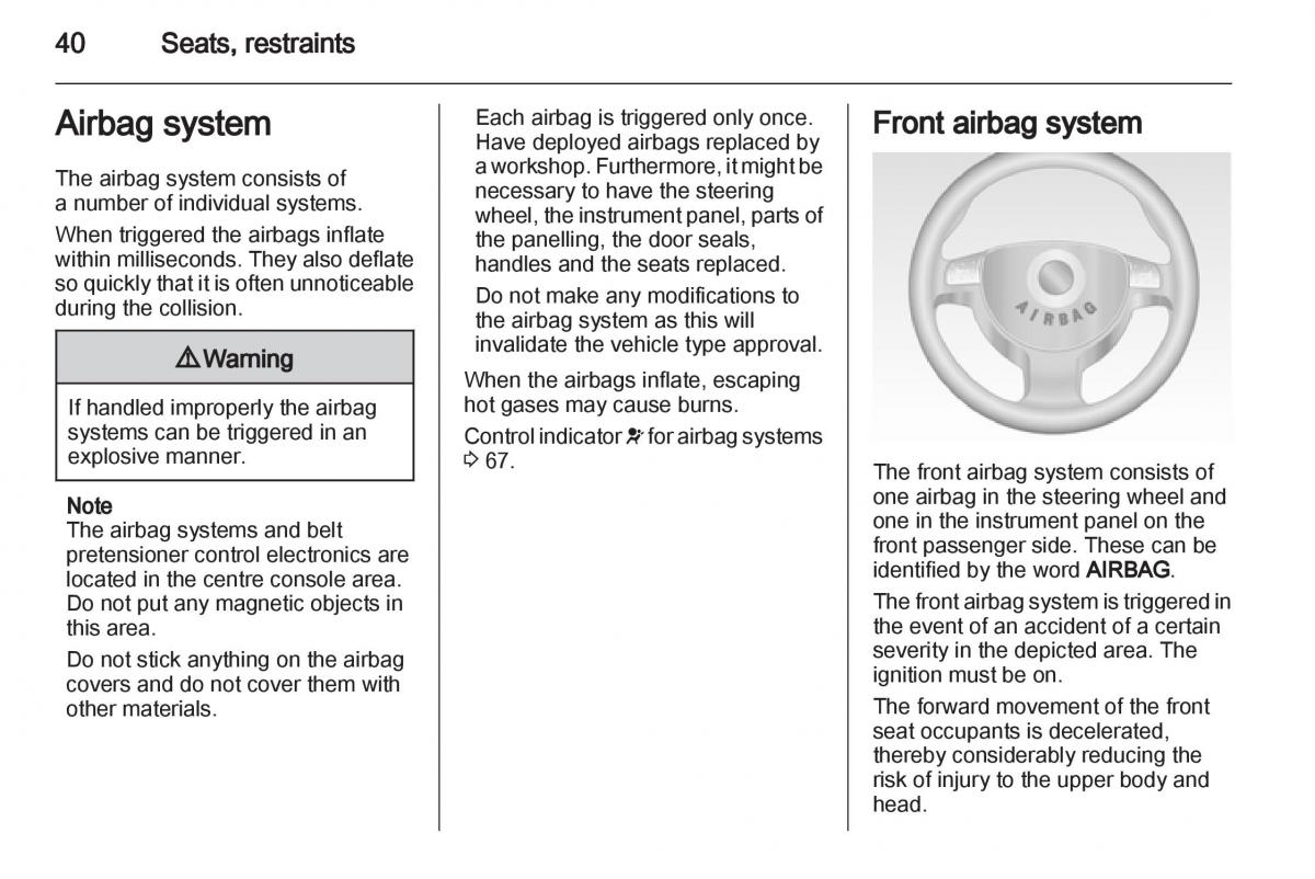 Opel Combo D owners manual / page 40