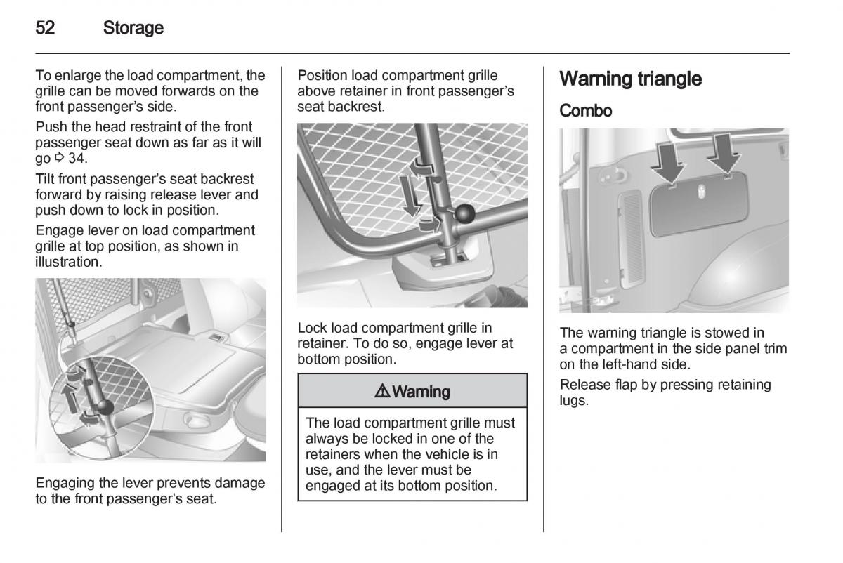 Opel Combo D owners manual / page 52