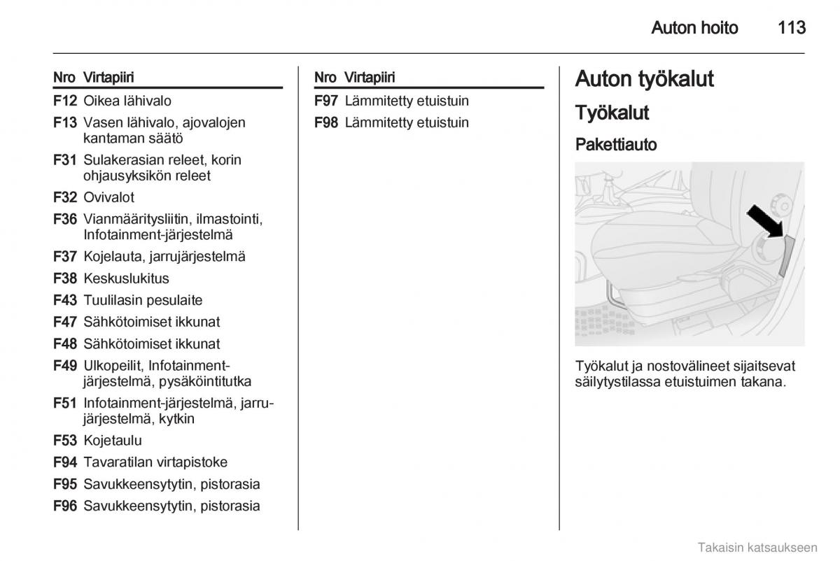 Opel Combo D omistajan kasikirja / page 114