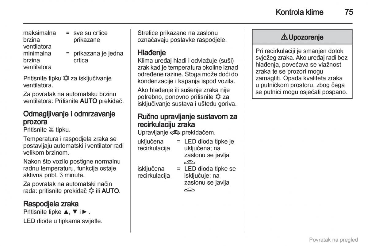 Opel Combo D vlasnicko uputstvo / page 76