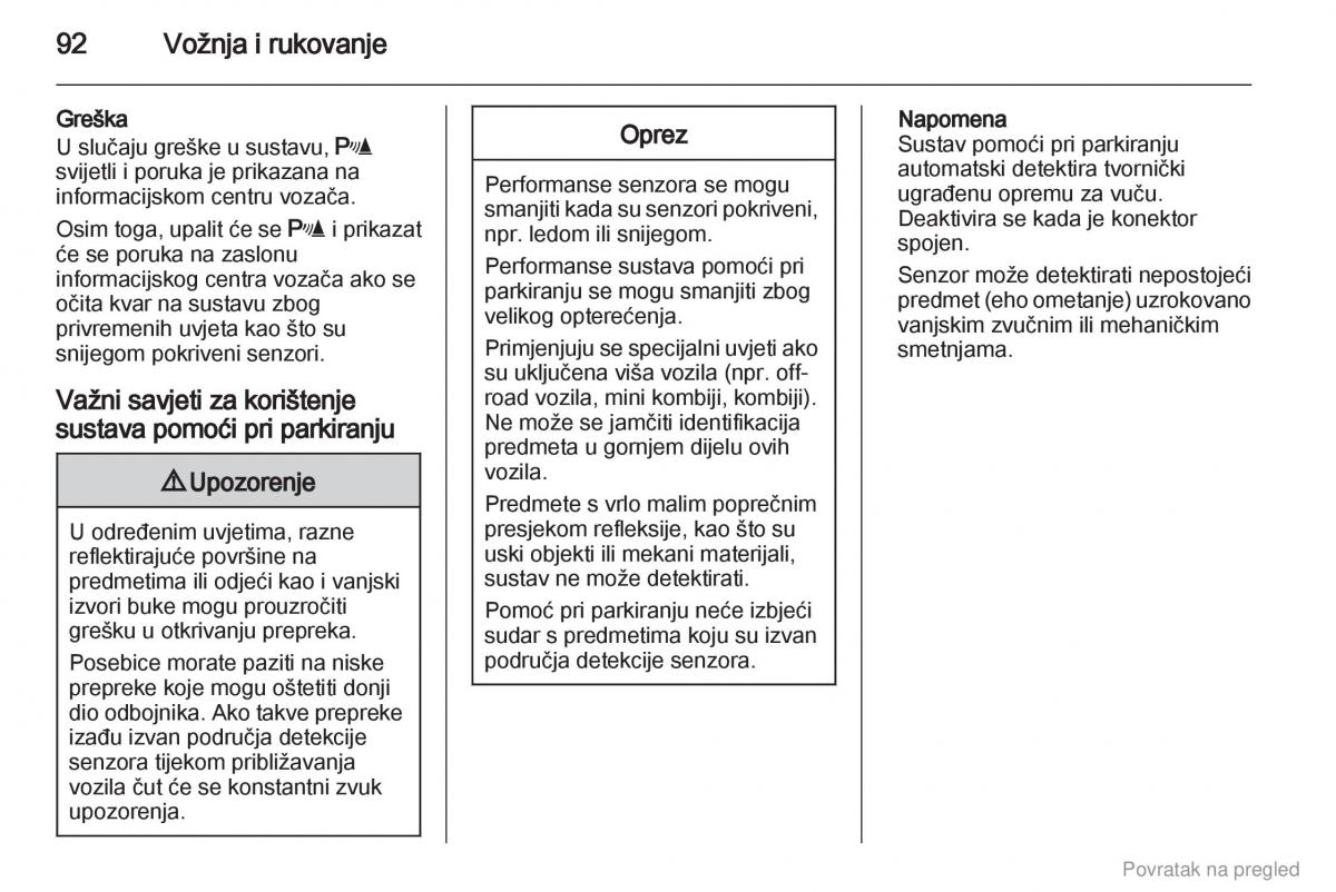 Opel Combo D vlasnicko uputstvo / page 93