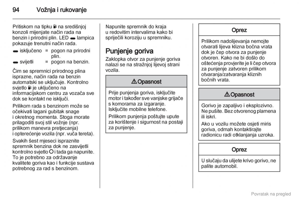 Opel Combo D vlasnicko uputstvo / page 95