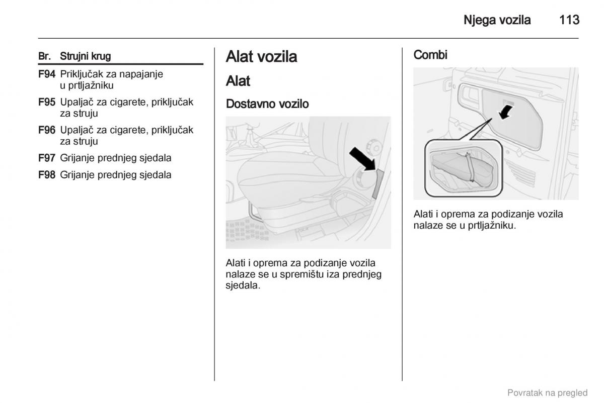 Opel Combo D vlasnicko uputstvo / page 114