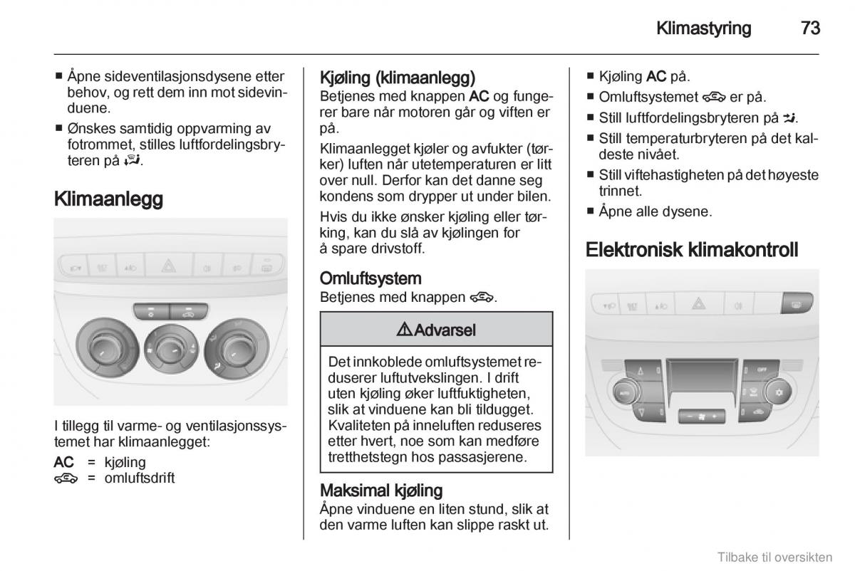 Opel Combo D bruksanvisningen / page 74