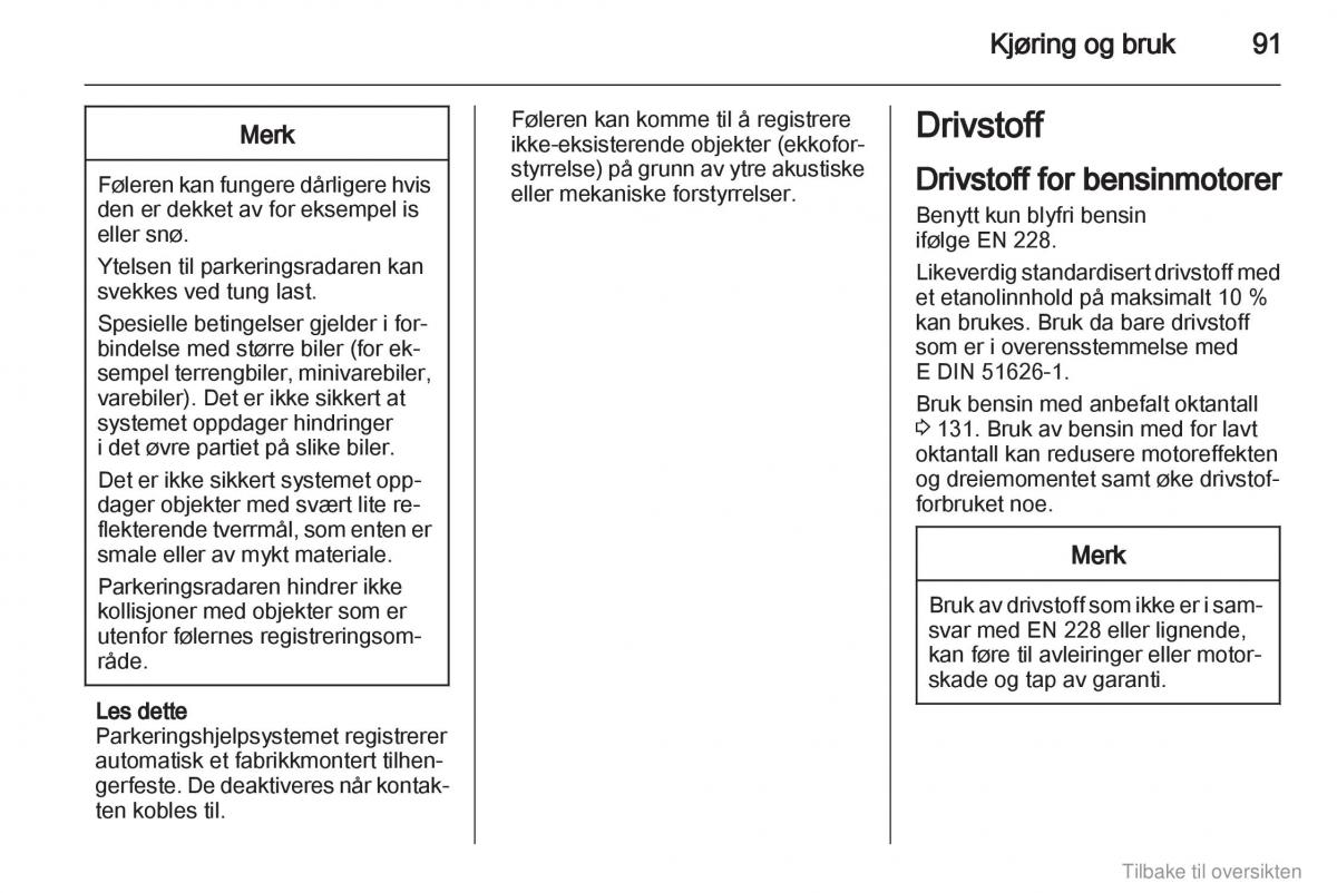 Opel Combo D bruksanvisningen / page 92