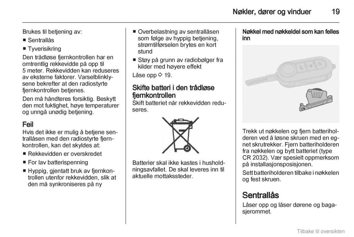 Opel Combo D bruksanvisningen / page 20