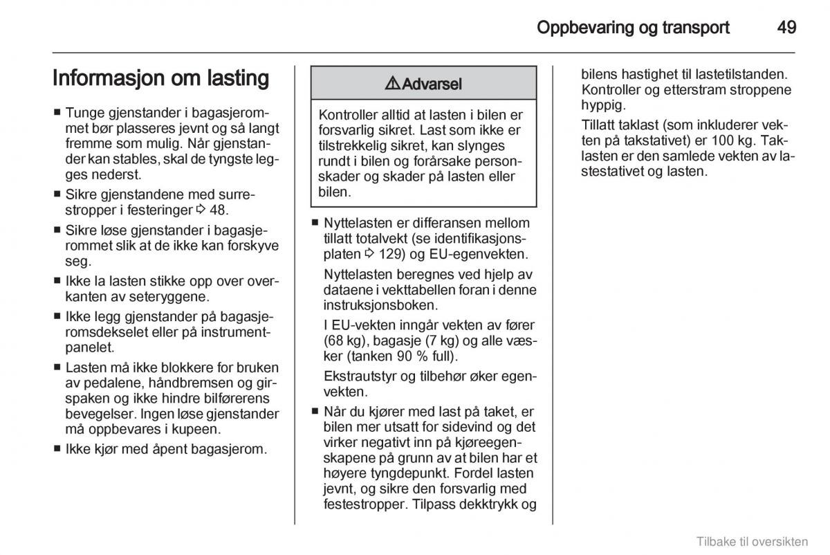 Opel Combo D bruksanvisningen / page 50