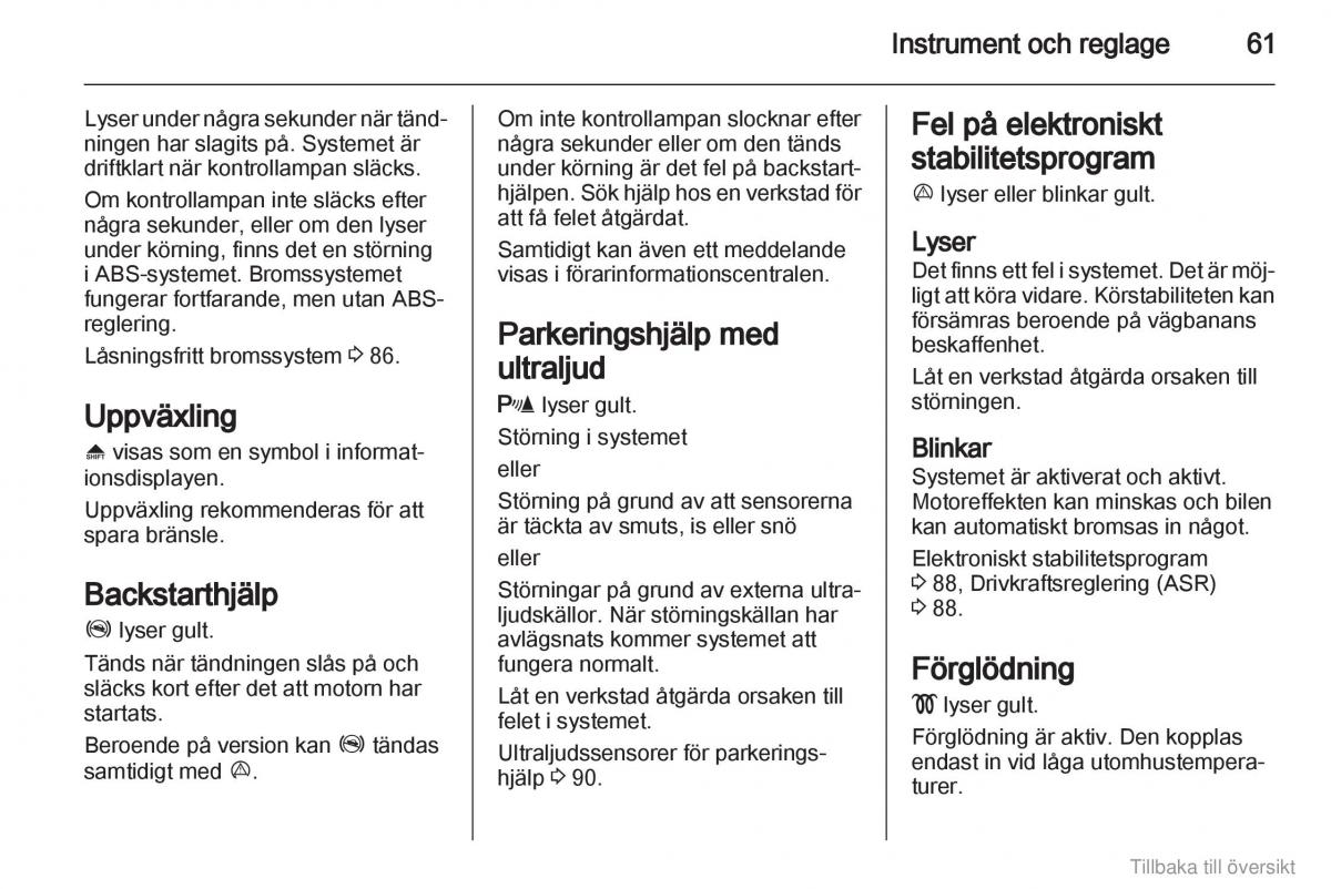 Opel Combo D instruktionsbok / page 62