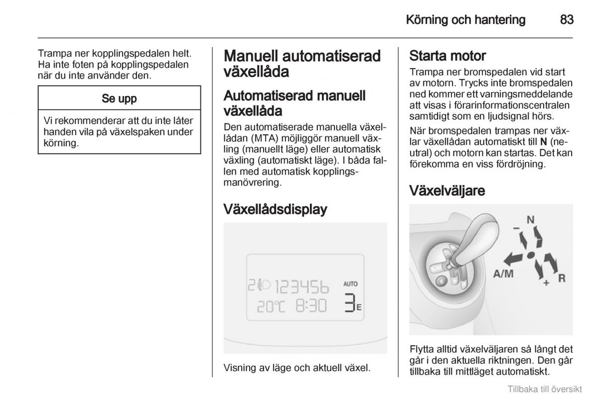 Opel Combo D instruktionsbok / page 84