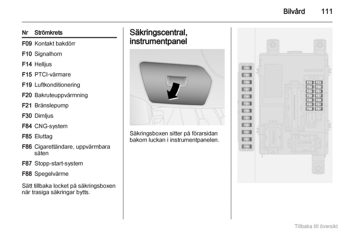 Opel Combo D instruktionsbok / page 112